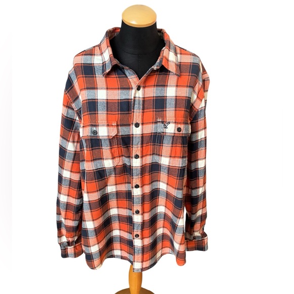 American Eagle Outfitters Other - American Eagle Men’s Shirt Athletic Fit Flannel Orange Blue Plaid Cotton Size XL